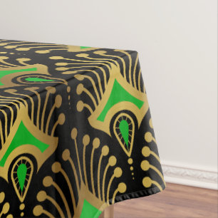 Gold und grüne Art-Deco-Muster auf schwarz Tischdecke