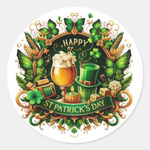 Gold- und grüne aufwendige St. Patrick's Day-Feier Runder Aufkleber