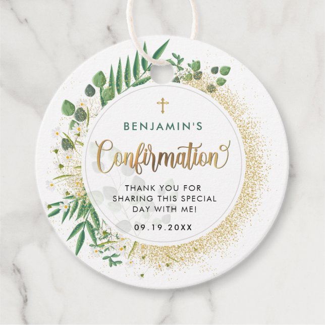 Gold und grüne botanische Bestätigung Vielen Dank Geschenkanhänger (Vorderseite)