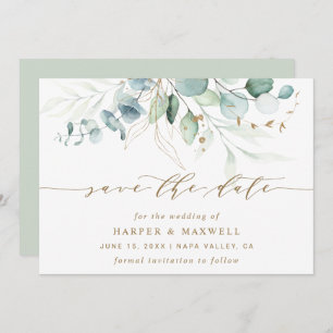 Gold und grüne Botanische Hochzeit Save The Date