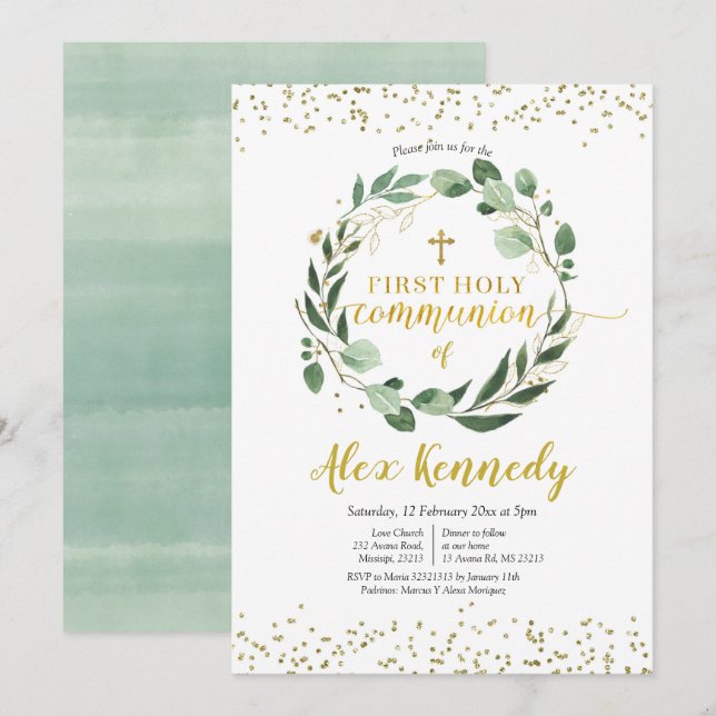 Gold und Grüne Erste Einladung zur Heiligen Kommun (Vorne/Hinten)
