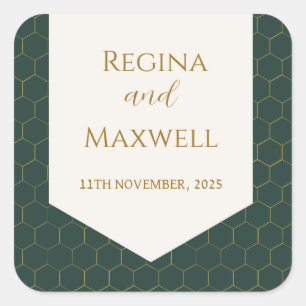 Gold und grüne Gold der 20er Jahre Vintage Wedding Quadratischer Aufkleber
