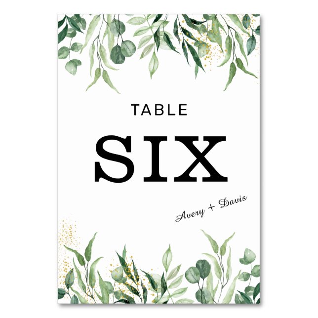 Gold und Grüne Hochzeit für Tischnummer Card. (Vorderseite)