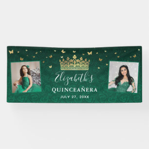Gold und grüne Rose 2 Foto Geburtstag Quinceanera Banner