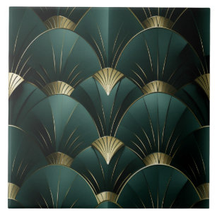 Gold und grüner Lüfter, Art Deco, Metallic-Stil Fliese