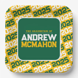 Gold und grüner Personalisierter Abschluss Pappteller