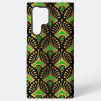 Gold- und grünes Art Deco-Muster auf Schwarz