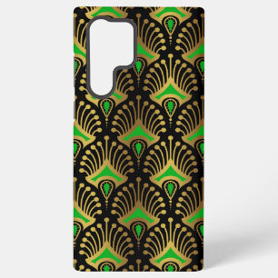 Gold- und grünes Art Deco-Muster auf Schwarz Samsung Galaxy Hülle