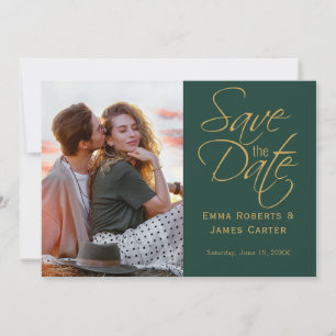 Gold und grünes Foto Save the Date
