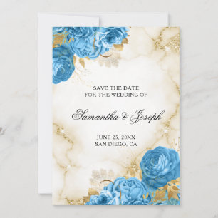 Gold- und hellblaue Vintage-Blumenborder Save The Date