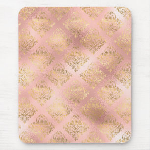 Gold und hellrosa Foil Glam Damask Muster Mousepad