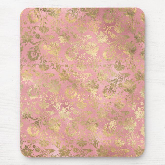 Gold- und hellrosa Folien-Blumenmuster  Mousepad (Vorne)