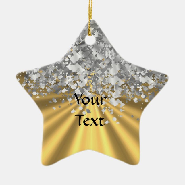Gold- und Imitat-Glitter personalisiert Keramik Ornament (Vorne)