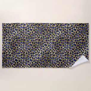Gold- und königsblaue Glam-Leopardenflecken-Prints Strandtuch