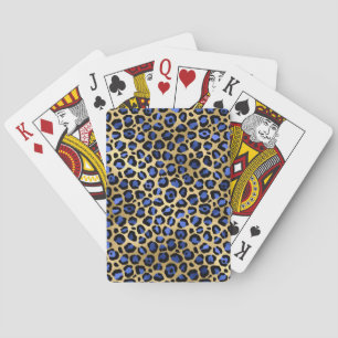 Gold- und königsblauer Glam-Leopardenflecken-Druck Spielkarten