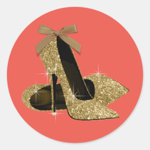 Gold- und Korallenrote High Heel Schuhaufkleber Runder Aufkleber