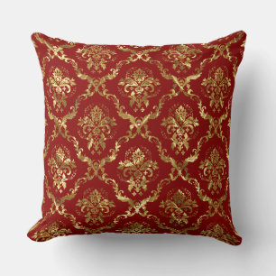 Gold und Kranzrot vintage Blumen Damast Kissen