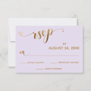 Gold- und Lavendel-RSVP-Kalligrafie mit Herzen RSVP Karte