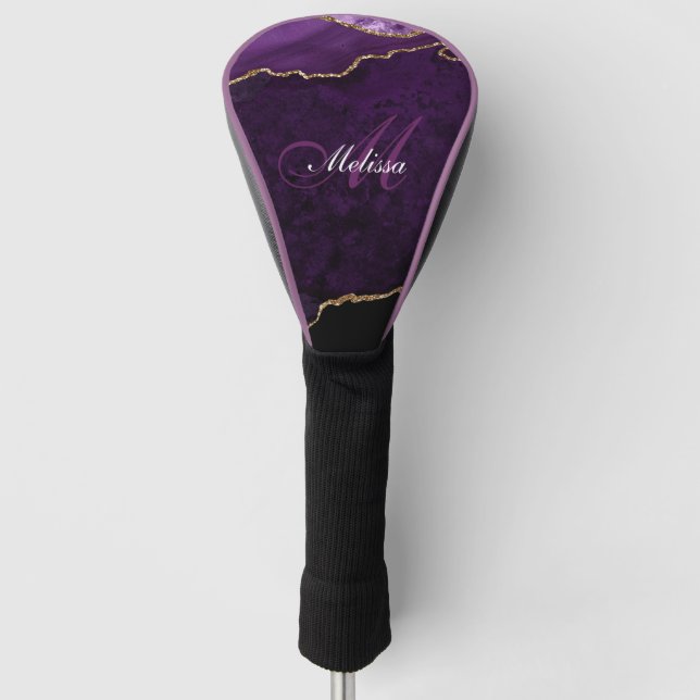 Gold- und lila agate Monogramm-Trend  Golf Headcover (Vorderseite)