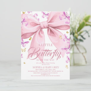 Gold- und lila Aquarell-Schmetterling-Baby-Party Einladung