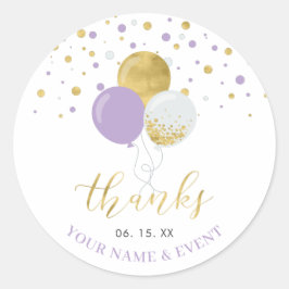 Gold und Lila Ballons | Gastgeschenk Vielen Dank Runder Aufkleber