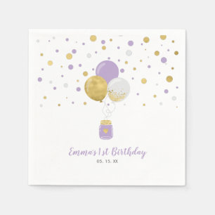 Gold- und lila Ballons und Konfetti Mädchen Geburt Serviette