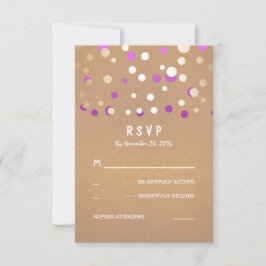 Gold und Lila Confetti Dots Wedding RSVP Cards Karte