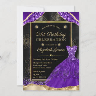 Gold und Lila Glitzer Dress 21. Geburtstag Einladung