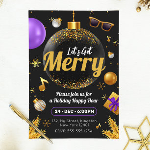 Gold und Lila Lass uns fröhliche Weihnachten feier Einladung