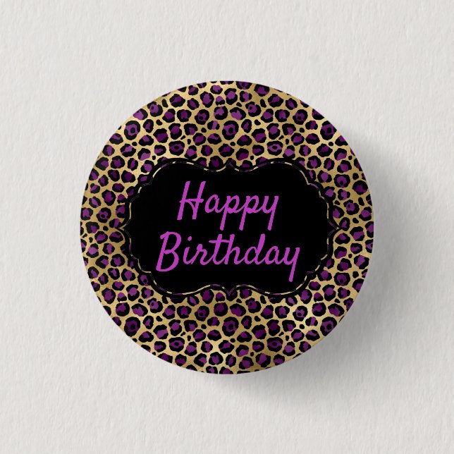 Gold und Lila Leopard Print zum Geburtstag Button (Vorderseite)