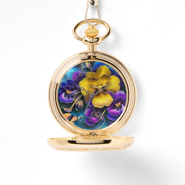 Gold und Lila Pansy Patch Armbanduhr (Vorderseite)
