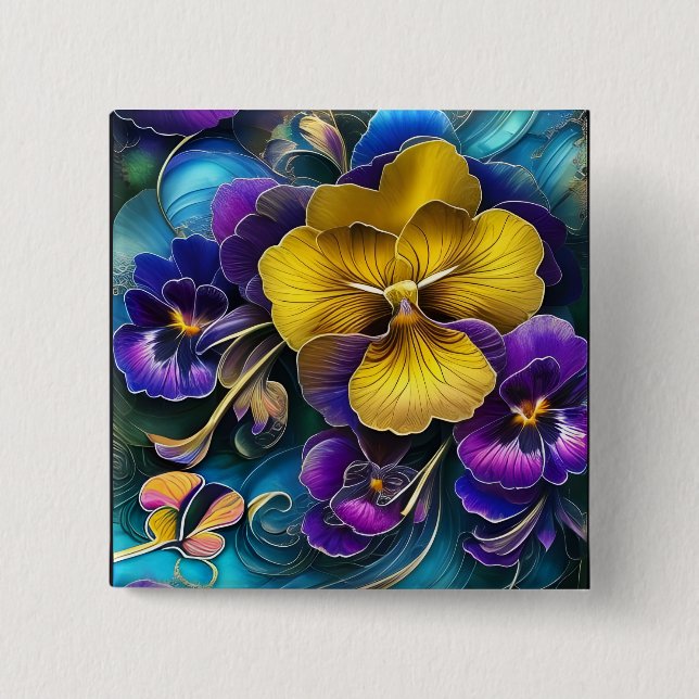 Gold und Lila Pansy Patch Button (Vorderseite)