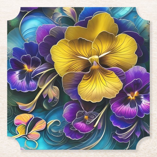Gold und Lila Pansy Patch Untersetzer (Vorderseite)