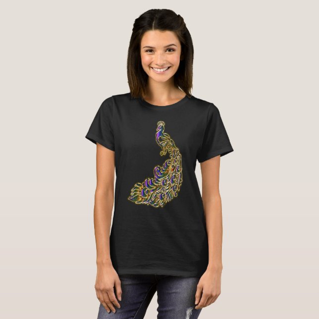 Gold und lila Pfau glitzern hell T-Shirt (Vorne ganz)