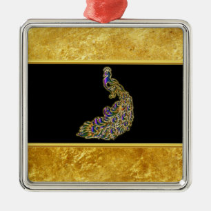 Gold- und lila Pfauengoldfolie mit schwarz Ornament Aus Metall