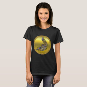 Gold- und lila Pfauengoldfolie mit schwarz T-Shirt