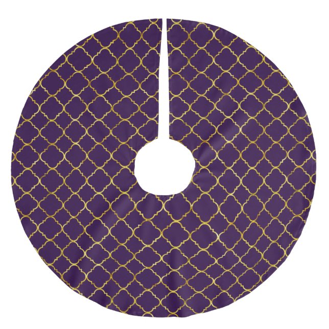 Gold und lila Quatrefoil Polyester Weihnachtsbaumdecke (Vorderseite)