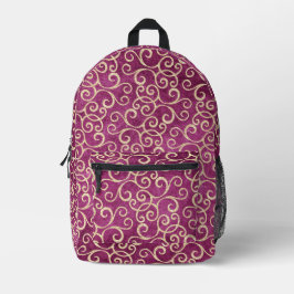 Gold und Lila rosa Damaskus Muster Niedlich Mit Mo Bedruckter Rucksack