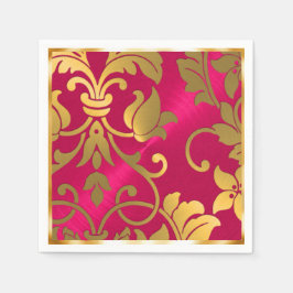 Gold und Magenta Rosa Damask Serviette