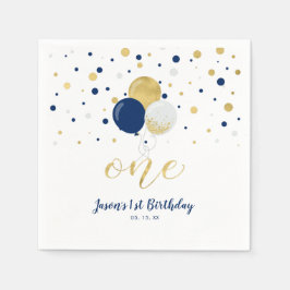 Gold und Marine | Balloons, Confetti Junge 1. Gebu Serviette