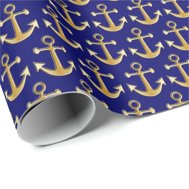 Gold-und Marine-Blau-Anker-Entwurf Geschenkpapier (Rolleneckpunkt)