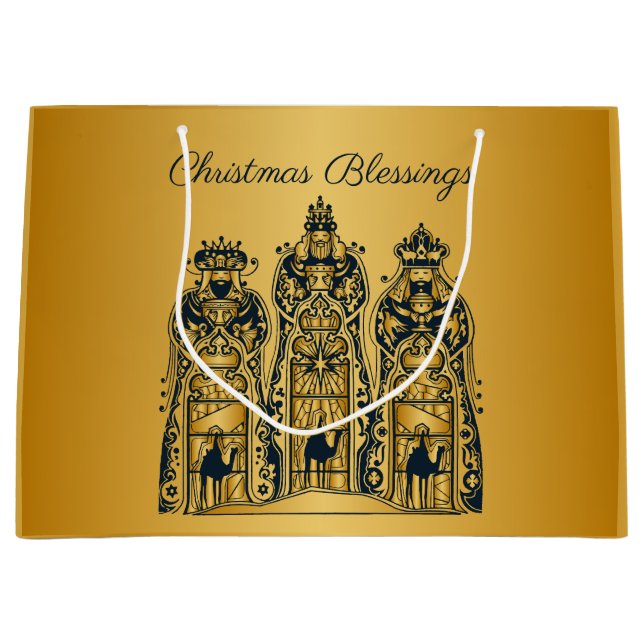 Gold und Marine Drei Weisen Große Geschenktüte (Vorderseite)