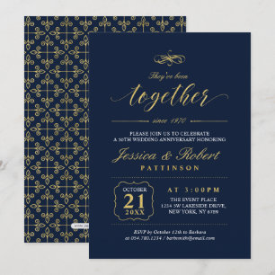 Gold und Marine Eleganter 50. Hochzeitstag Einladung