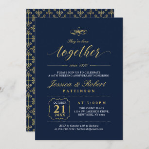 Gold und Marine   Eleganter 50. Hochzeitstag Einladung