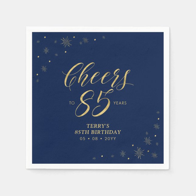 Gold und Marine | Modern Cheers 85. Geburtstagspar Serviette (Vorderseite)