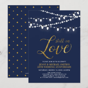 Gold und Marine   Modernes 50. Hochzeitstag Einladung