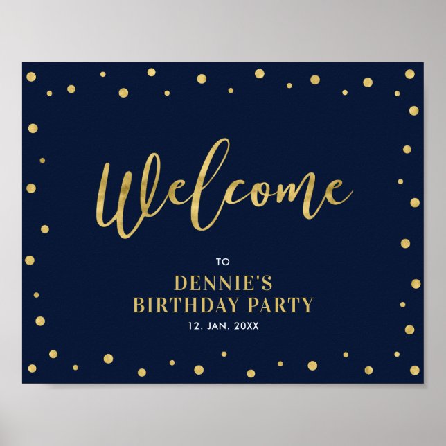 Gold und Marine | Modernes Confetti Welcome Party  Poster (Vorne)