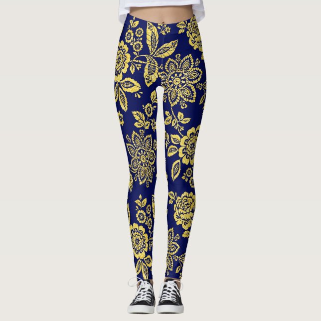 Gold und Marine , Stilisierte Stilfserde Leggings (Vorderseite)