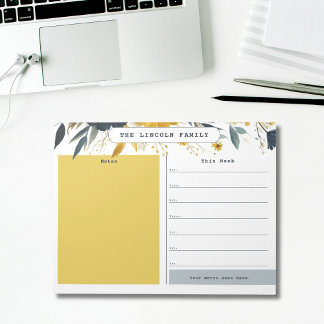 Gold- und Marineblau-Blumen-Wochenkalender-Notizbl Notizblock