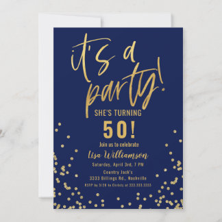 Gold- und Marineblaue Einladung zur 50. Geburtstag